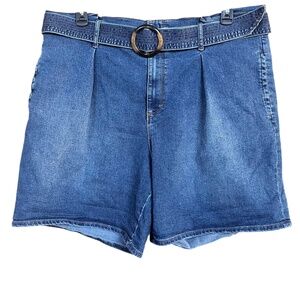 Gloria Vanderbilt Blue Stretch Denim High Rise Pleated Belted 7" Shorts Size 18W